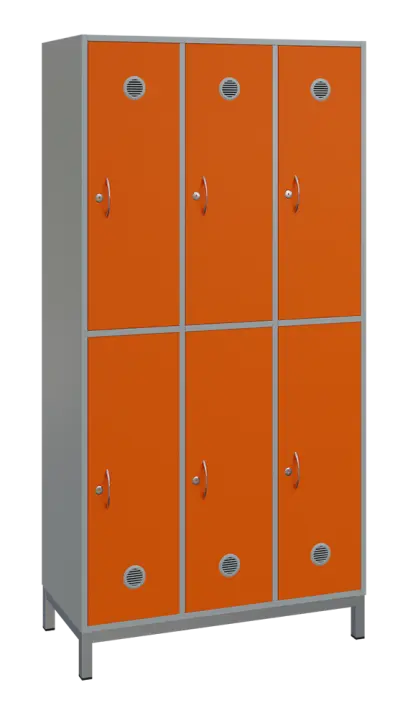 SBS-2233 šatní skříň 6-boxová, 1800x900x400 mm, kovové nohy, korpus šedý, dvířka pomeranč